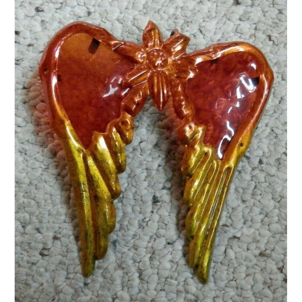 Angel Wings Stained Glass Sun Catcher Red/Gold 5" x 4.4" Great Gift Idea UNIQUE!